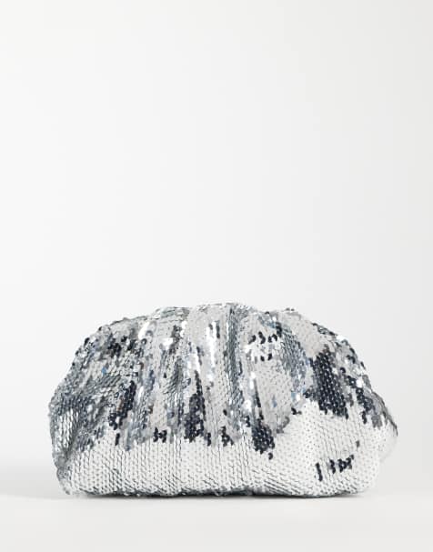 Sui Ava sequin clutch bag in silver - view 1