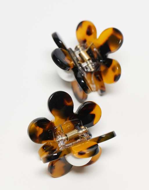 SUI AVA - Set van 2 bloemvormige haarklemmen in tortoise, 2 van 3