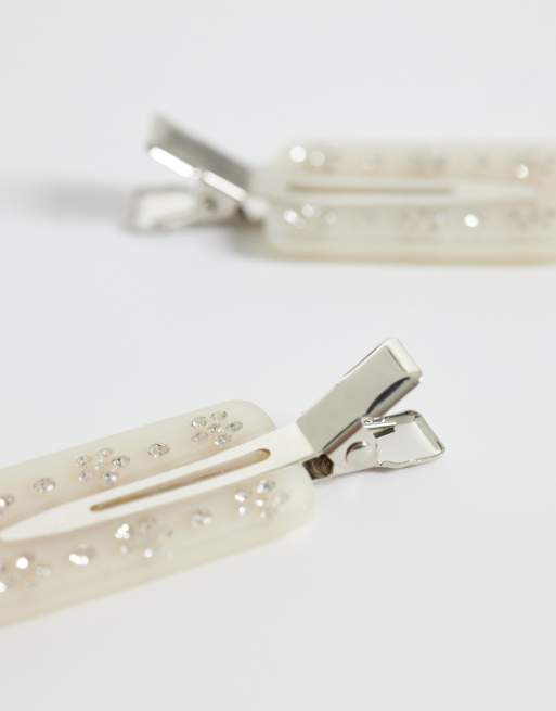 Sui Ava - Set van 2 haarclips met bloemenkristal in beige, 2 van 3
