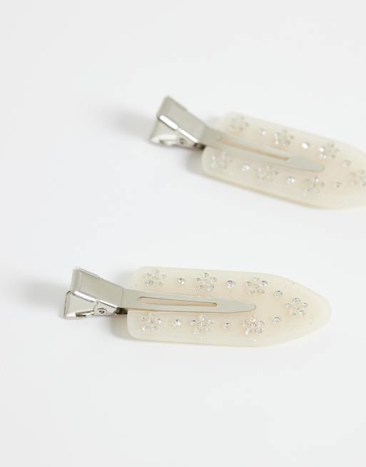 Sui Ava - Set van 2 haarclips met bloemenkristal in beige, 3 van 3