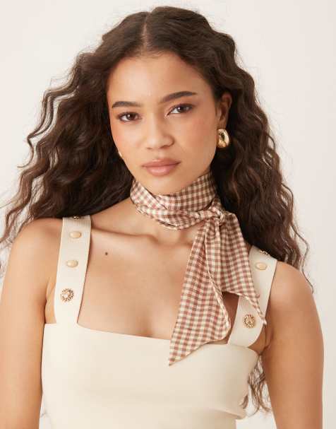 Sui Ava - Smalle sjaal met gingham ruit in beige - view 1