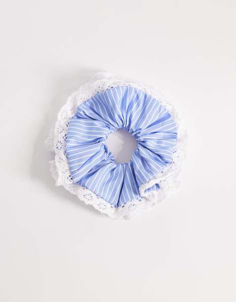 Sui Ava stripe lace detail hair scrunchie in blue - view 1