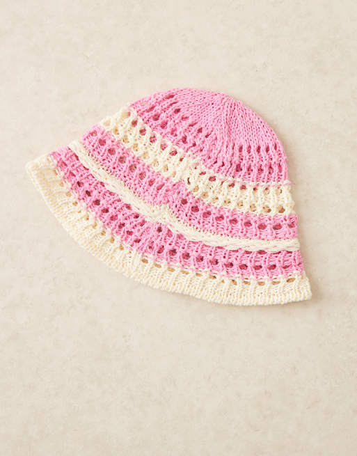 Sui Ava striped crochet sun hat in pink