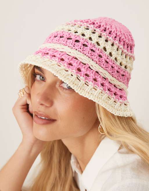 Sui Ava striped crochet sun hat in pink