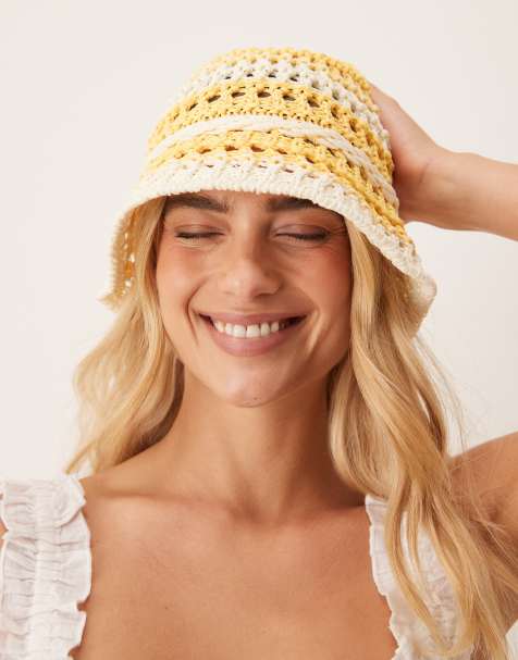 Sui Ava striped crochet sun hat in yellow - view 1