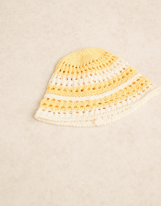 Sui Ava striped crochet sun hat in yellow