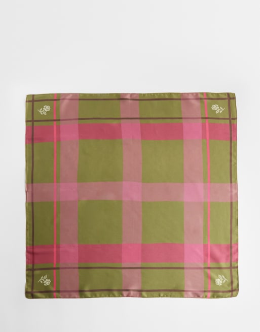 Sui Ava tartan scarf in green and pink, 2 of 3