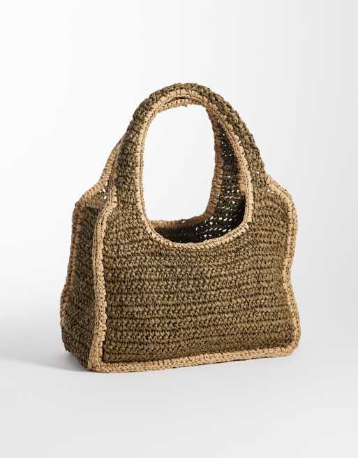 Sui Ava waffle cloud straw shoulder bag in brown, 4 of 4