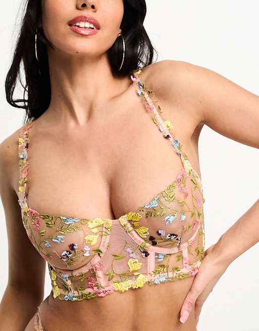 Sujetador alargado de copas A-D con aros y bordado floral Georgia de Wild Lovers