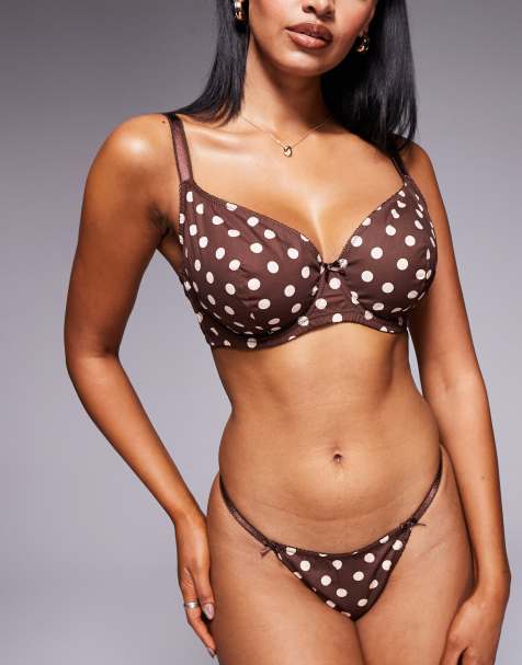 Sujetador balconette de copas grandes marrón chocolate y crema con aros y estampado de lunares Shay de ASOS DESIGN - view 1