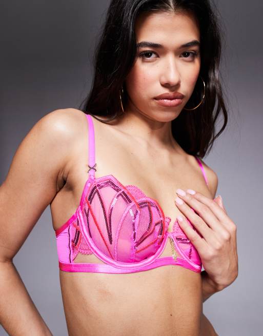 Sujetador balconette rosa luminoso sin relleno Desiring Decadence de Ann Summers, 2 de 4