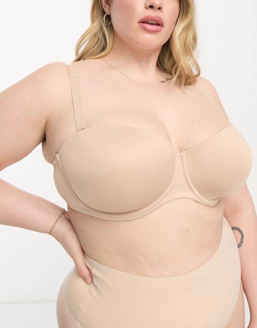Sujetador beis moldeado sin tirantes con diseño multiposición de microfibra de ASOS DESIGN Curve, 3 de 4