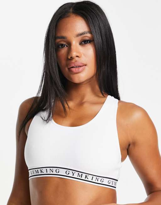 Sujetador blanco con banda con logo de Gym King Lounge ASOS
