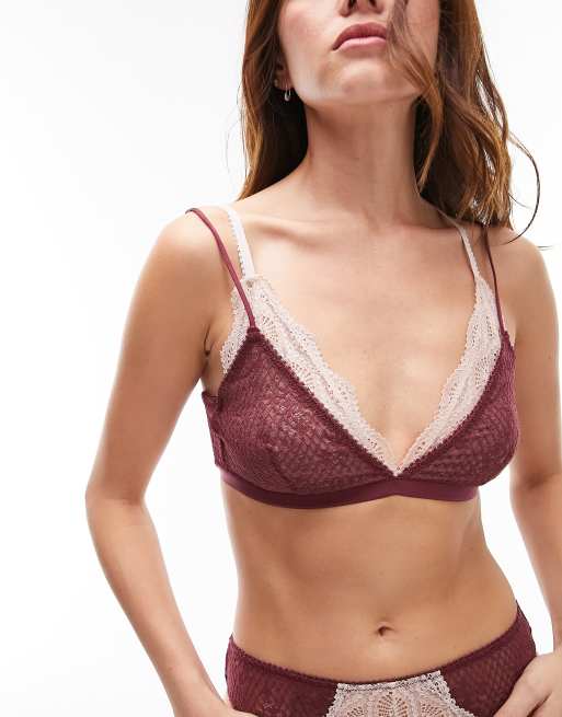 Sujetador burdeos y rosa triangular de encaje Eloise de Topshop , 4 de 4