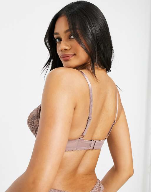 Sujetador color visón con relleno medio sin aros de encaje - Main Image