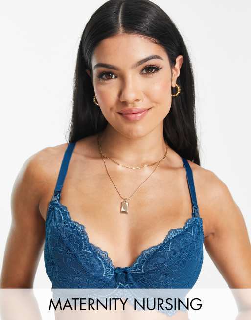 Sujetador de copas grandes color cerceta para lactancia con aros sin relleno de encaje de Ivory Rose Maternity