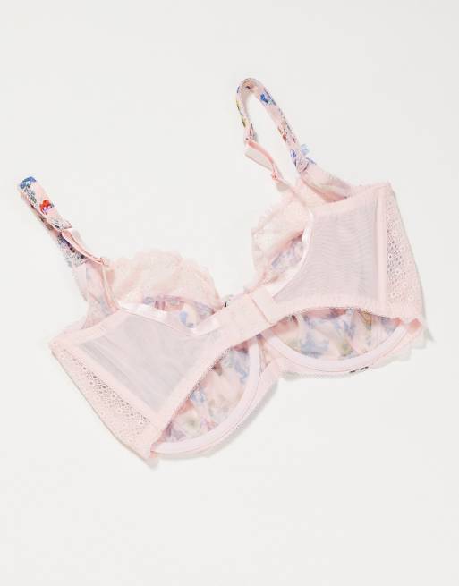 Sujetador de copas grandes de cobertura completa en rosa floral Chloe de Figleaves, 2 de 4