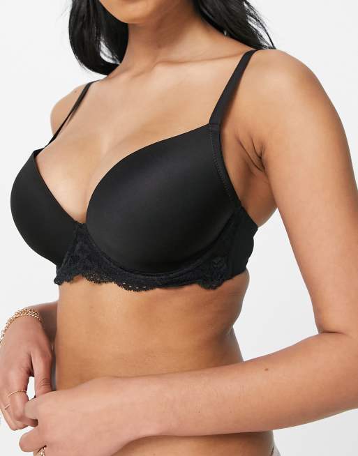 Sujetador de copas grandes negro escotado con aros y relleno en tejido de camiseta de ASOS DESIGN