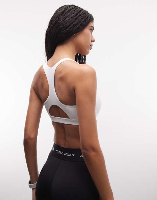 Sujetador deportivo blanco de sujeción media Optime Essentials de adidas Training, 4 de 4