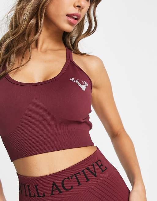 Sujetador deportivo de tirantes Twill Active sin costuras en color burdeos - BORGOÑA