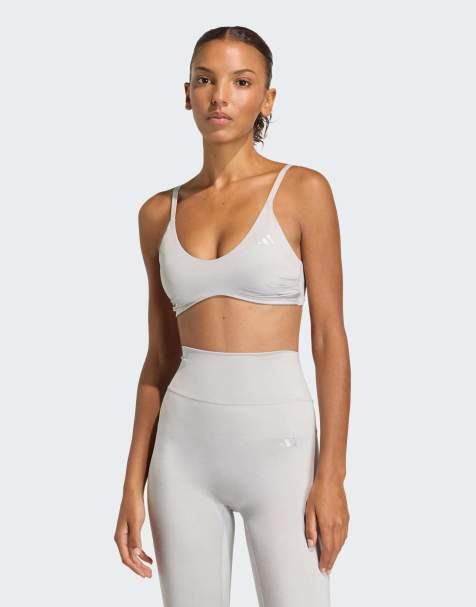 Sujetador deportivo gris dos brillante de sujeción ligera Optime de adidas Performance - view 1