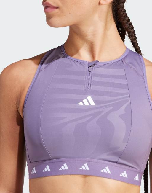 Sujetador deportivo morado de sujeción media con cuello subido y detalle de cremallera Powerimpact Techfit de adidas