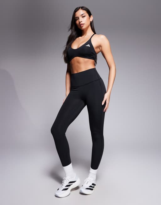 Sujetador deportivo negro de sujeción baja Optime Essentials de adidas Training, 3 de 4
