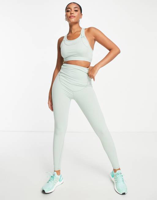 Sujetador deportivo verde helado de sujecion media con diseno para lactancia de South Beach Maternity ASOS