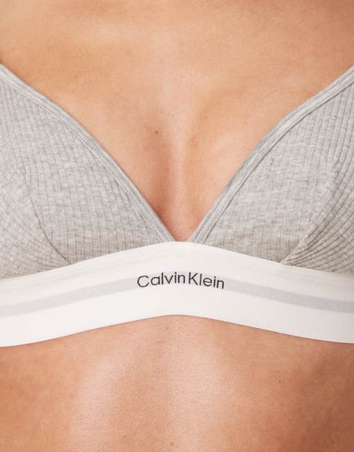 Sujetador gris triangular sin forro de modal acanalado de Calvin Klein, 3 de 4