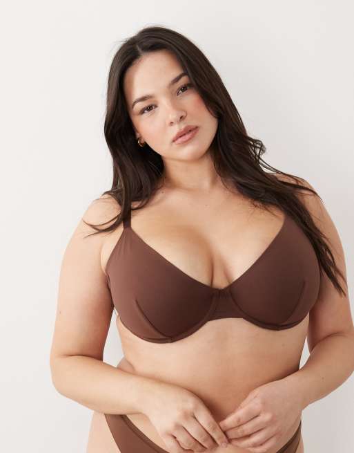 Sujetador marrón chocolate moldeador con aros Carla de ASOS DESIGN Curve, 2 de 4
