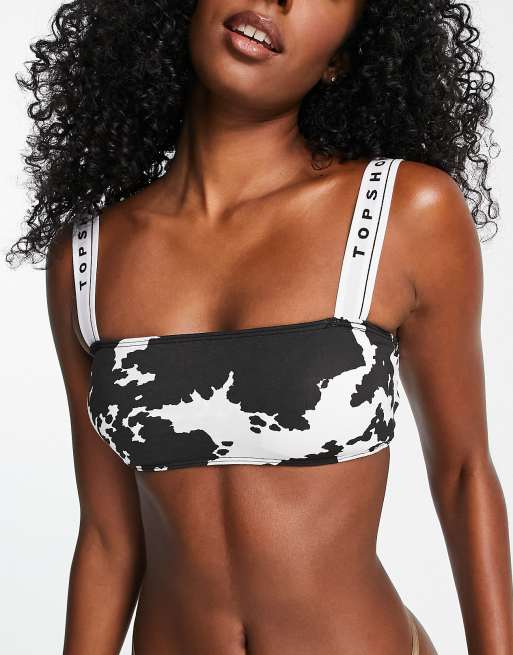 Sujetador monocromático con estampado de piel de vaca y detalle de la marca de Topshop