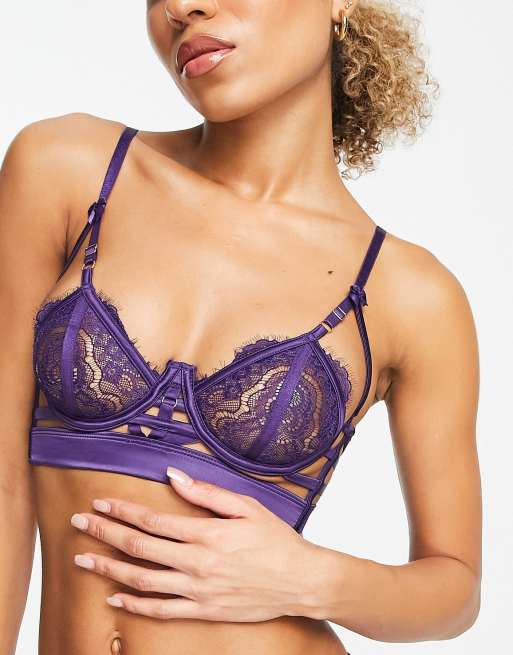 Sujetador morado sin relleno escotado con detalles metálicos y tiras de  encaje Mitzy de Hunkemöller