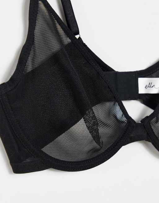 Sujetador negro con aros de malla transparente Tina de Lindex, 3 de 4