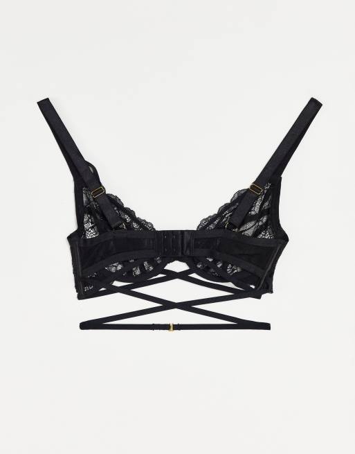 Sujetador negro de copas grandes con aros de diseño minimalista y tirantes múltiples de encaje Hazel de ASOS DESIGN