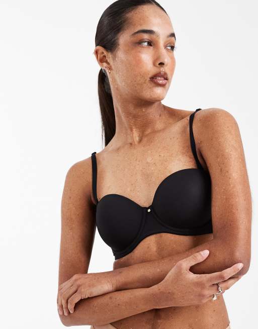 Sujetador negro moldeado con tirantes desmontables multiposición grabados y detalle de charm de ASOS DESIGN