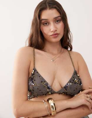Sujetador playero triangular con detalle de cuentas premium de Miss Selfridge - view 1