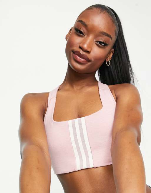 Sujetador rosa deportivo de sujeción media con 3 rayas de adidas Training, 4 de 4