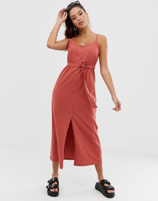 Sukienka maxi ASOS DESIGN na guziki wiązana paseczkiem
