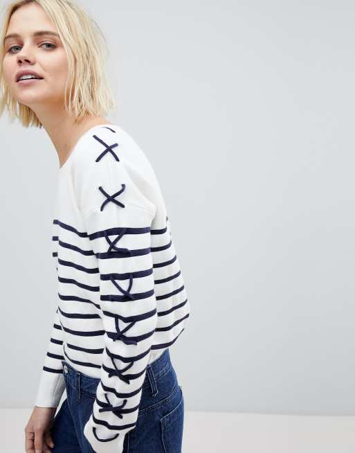 Suncoo Breton Stripe Sweater with Lacing