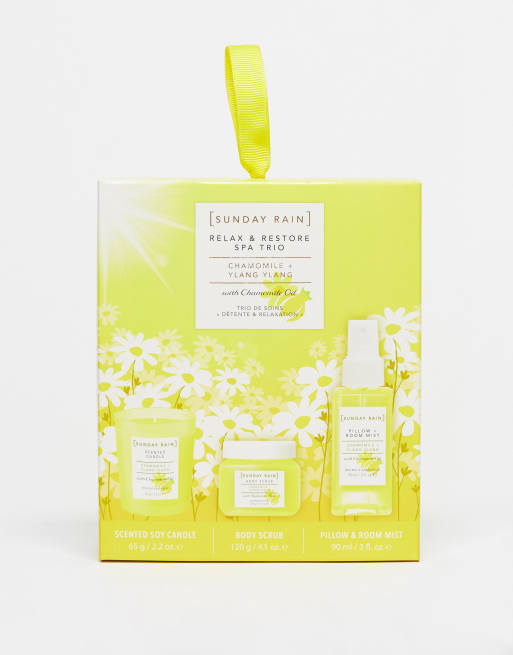 Sunday Rain – Relax & Restore Trio – Zestaw trzech produktów z rumiankiem i ylang ylang