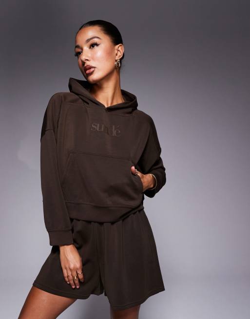 Sunde Boxy Cropped Hoodie in Chocolate ASOS