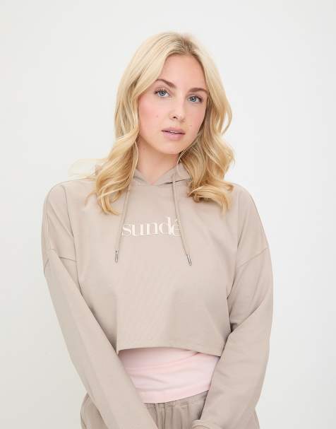 Sundé Cotton blend textured cropped hoodie in mocha - view 1