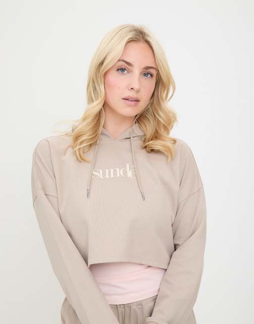 Sundé Cotton blend textured cropped hoodie in mocha