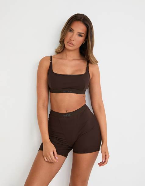 Sunde cotton/lyocell ribbed cropped bralette in brown - view 1