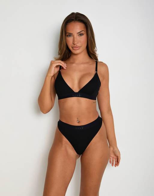 Sunde cotton/lyocell ribbed triangle bralette in black
