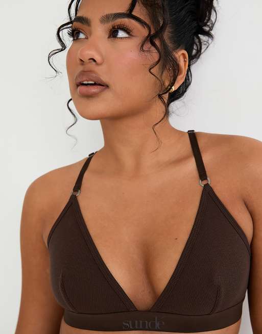Sunde cotton/lyocell ribbed triangle bralette in brown