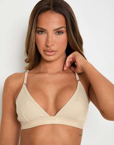 Sunde cotton/lyocell ribbed triangle bralette in latte - view 1