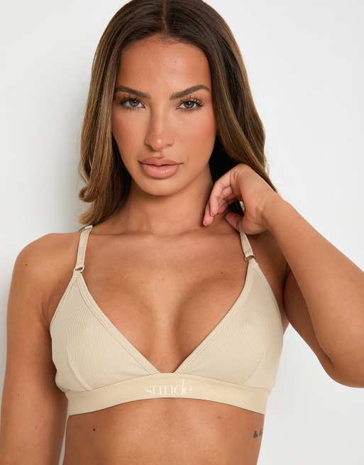 Sunde cotton/lyocell ribbed triangle bralette in latte