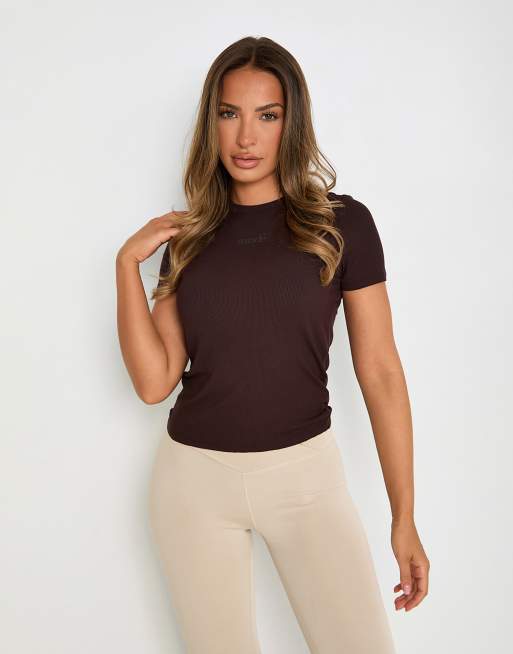 Sunde modal ribbed basic t-shirt in brown