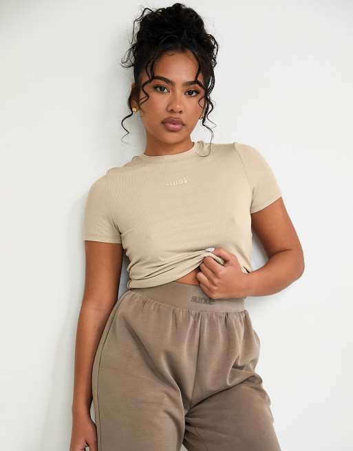 Sunde modal ribbed basic t-shirt in latte